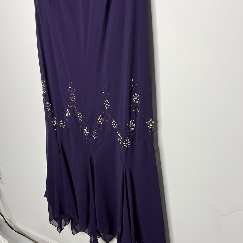 S.L. Fashions Dress Womens 18W Purple Beaded Chiffon Handkerchief Hem Evening - Picture 12 of 12